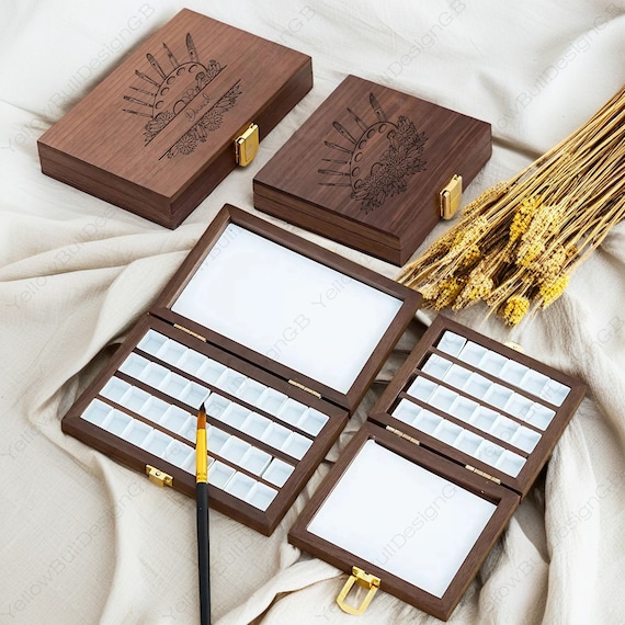Customized Portable Watercolor Box, Personalized Wooden Watercolor Box, Watercolor Supplies, Gifts for Painters, 24 Grids and 36 Grids
