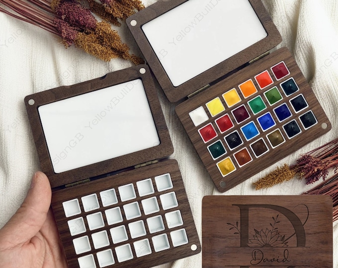 Personalized Solid Wood Watercolor Paint Box, Portable Watercolor Paint, Gift for Painters, Birthday Gift, Art Supplies, 36 Colors