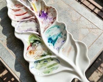 Handmade Leaf Ceramic Watercolor Palette, Artist Paint Mixing Tray, Portable Ceramic Paint Palette, Gift for Painters, Unique Artist Gift