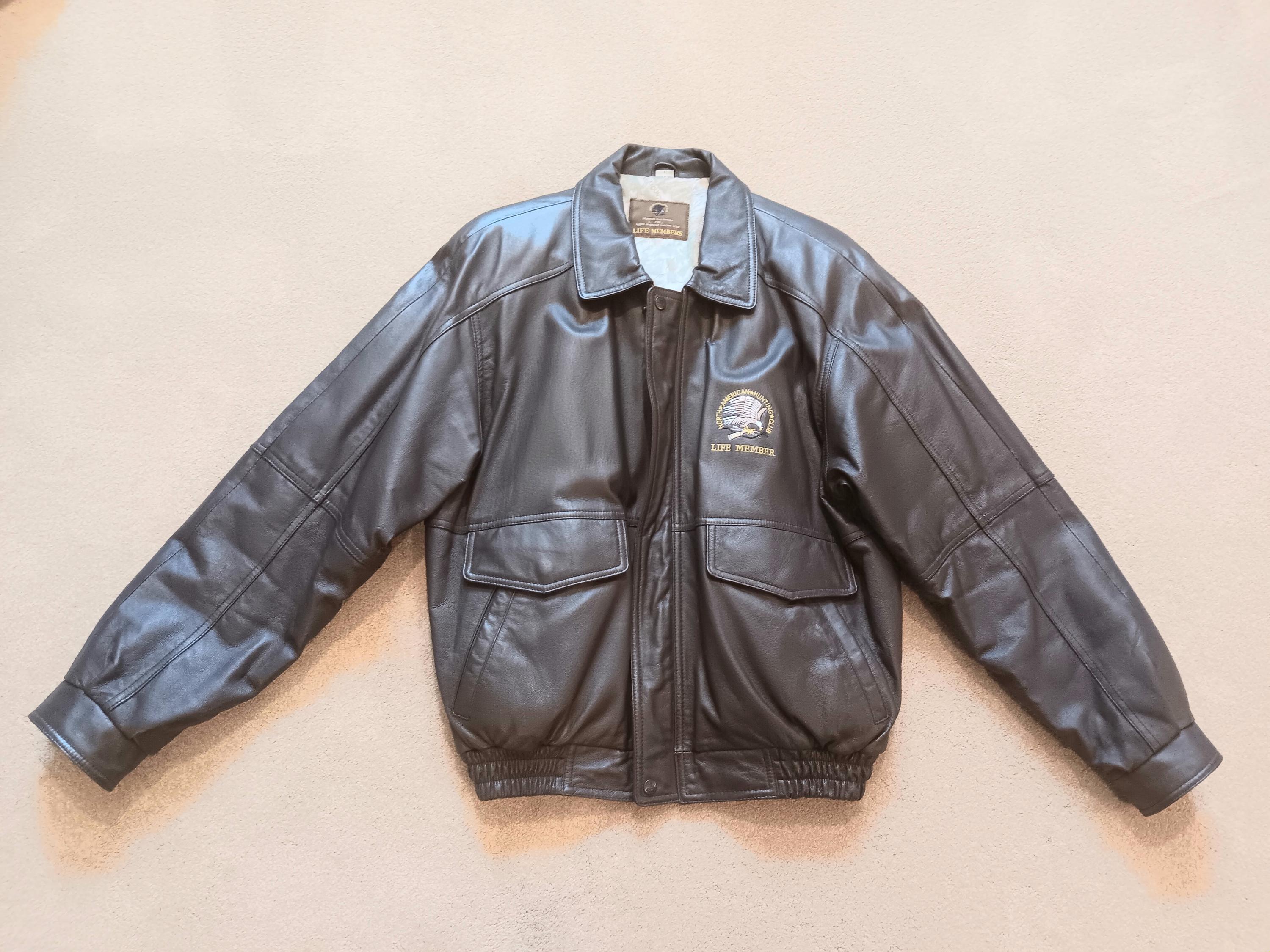Vintage North American Hunting Club Mens Brown Leather Bomber