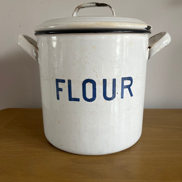 Vintage enamel Flour canister