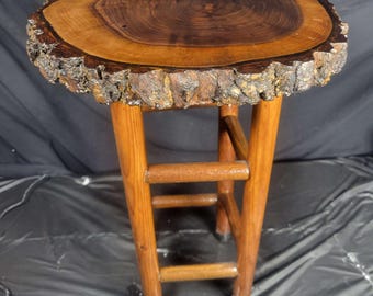Rustic Live Edge Black Walnut Stool 13"W x 21"H