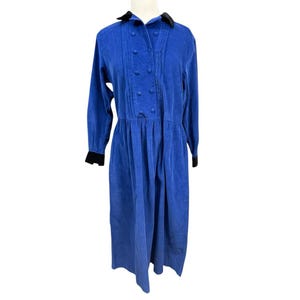 Vintage Eddie Bauer Corduroy Dress Size S Blue with Black Collar