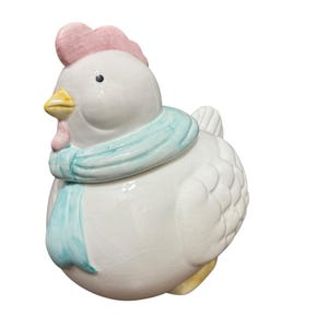 Vintage Ceramic Chicken Cookie Jar with Scarf Farmhouse Kitchen Decor 9.5” x 11