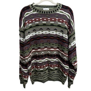 Protege Vintage Sweater Size L Green Purple Patterned Knit