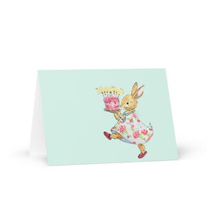 Biglietto d'auguri di compleanno - Coniglietto acquerello con torta - Interno vuoto