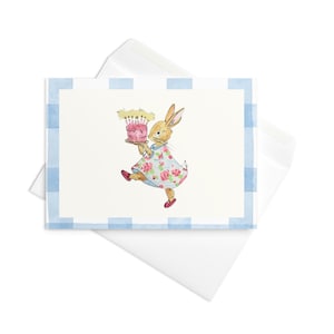Cartão de aniversário – Coelho em aquarela com bolo – Em branco por dentro