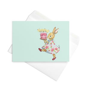 Carte de voeux d'anniversaire - Lapin aquarelle avec gâteau - Vierge à l'intérieur