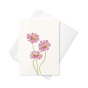 Tarjeta de felicitación hecha a mano con acuarela – Flores rosas – Interior en blanco