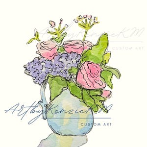 Floral Watercolor Thank You Card | Printable Vase of Flowers Art | Digital Download
