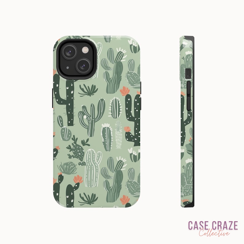 Green Desert Cactus Phone Case, Prickly Pear Boho Aesthetics, Summer Western Case for iPhone 15, 14, 13, 12, 11, Pro, Max, Plus and More image 1