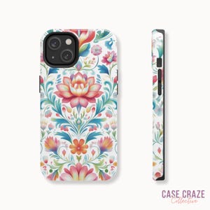 Floral Folk Art Phone Case, Cute Watercolor Girly Aesthetics Flower Case for iPhone 16, 15, 14, 13, 12, 11, Pro, Max, Plus, Samsung Galaxy