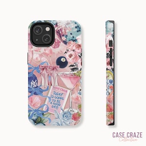 Coquette Pink 8 Ball Collage Phone Case, Cute Preppy Aesthetic Scrapbook Case for iPhone 15, 14, 13, 12, 11, Pro, Max, Plus and More