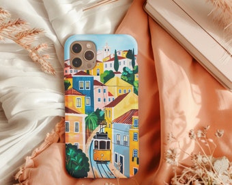 Cute Lisbon iPhone Case - Fits iPhone 15 Pro Max, 14 Plus, 13, 12, 11, XR - Bright Minimalist Folk Art Phone Cover | ATW1