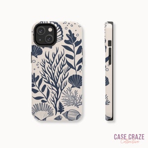 Rustic Blue Seashell Underwater Phone Case, Tropical Summer Beach Collage Case for iPhone 15, 14, 13, 12, 11, Pro, Max, Plus and More