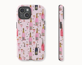 Pink Champagne Bottle Phone Case, Coquette Bottle Celebration Case for iPhone 16, 15, 14, 13, 12, 11, Pro, Max, Plus and More