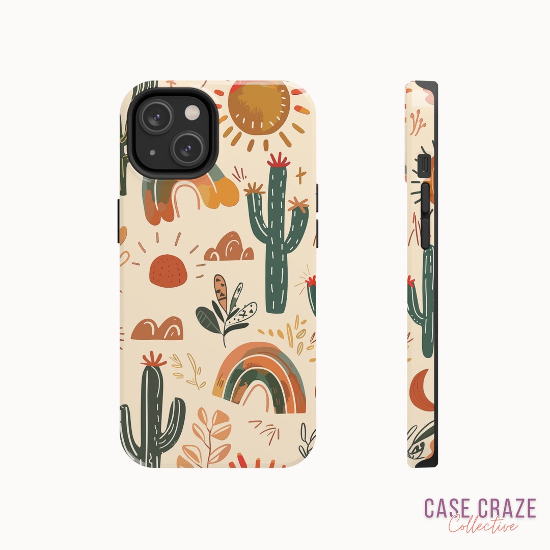 Sun and Cactus Boho Western Phone Case, Beige Wild West Trendy