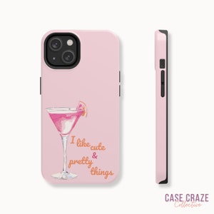 Coquette Pink Martini Cocktail Phone Case, Girly Collage Trendy Dirty Martini Case for iPhone 15, 14, 13, 12, 11, Pro, Max, Plus and More