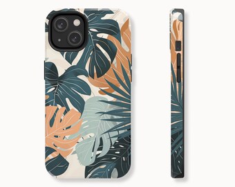 Monstera Leaves Phone Case, Swiss Cheese Plant Leaf, Tropical Plant Parent Green Case for iPhone 15, 14, 13, 12, 11, Pro, Max, Plus and More