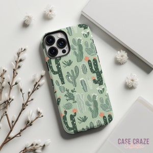 Green Desert Cactus Phone Case, Prickly Pear Boho Aesthetics, Summer Western Case for iPhone 15, 14, 13, 12, 11, Pro, Max, Plus and More image 3