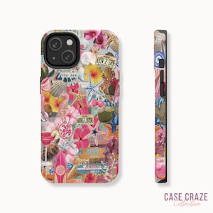 Coconut Girl Collage Phone Case, Summer Coquette Aesthetic, Beach Preppy Surfer Case for iPhone 15, 14, 13, 12, 11, Pro, Max, Plus and More
