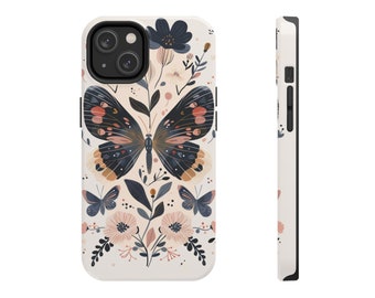 Boho Butterfly iPhone Case - Artistic Floral & Moth Illustration Cover for iPhone 15, 14, 13, 12, 11, and More