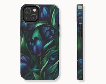 Blue Tulip Flower Phone Case, Floral Gift for Garden Lover Botanical Aesthetic Case for iPhone 15, 14, 13, 12, 11, Pro, Max, Plus and Others