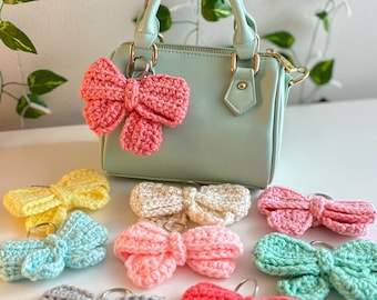 Crochet bow keyring Coquette accessory handmade bag charm