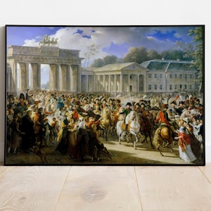 Napoleon kommer in i Berlin av Charles Meynier, Entrée de Napoléon à Berlin, Historisk konst direktnedladdning, Antik utskrivbar konstnedladdning