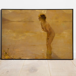 September Morn di Paul Chabas, Download istantaneo di arte romantica, Arte digitale della donna al bagno, Arte stampabile antica, Decorazione d&#39;arte da parete