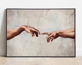 The Creation of Adam, Michelangelo&#39;s Masterpiece Digital Art, Digital Renaissance Art Download, Religious Printable Art, Art Download