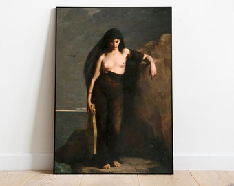 Safo de Charles Mengin, Retrato de mujer elegante, Descarga de arte digital mitológico, Arte imprimible victoriano oscuro, Obra de arte de musa mítica