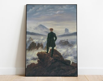 Wanderer above the Sea of Fog by Caspar David Friedrich, Romantic Landscape Art Instant Download, Classic Artwork Printable Art Download