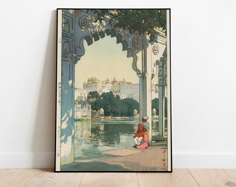Udaipur Castle by Hiroshi Yoshida, Japanese Woodblock Art Instant Download, Asian Landscape Digital Art, Castle in Udaipur Printable Art