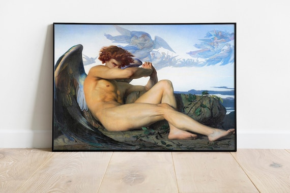 The Fallen Angel by Alexandre Cabanel, Fallen Angel Digital Art, Dark Gothic Home Decor, Angel Printable Art, Dark Fantasy Poster
