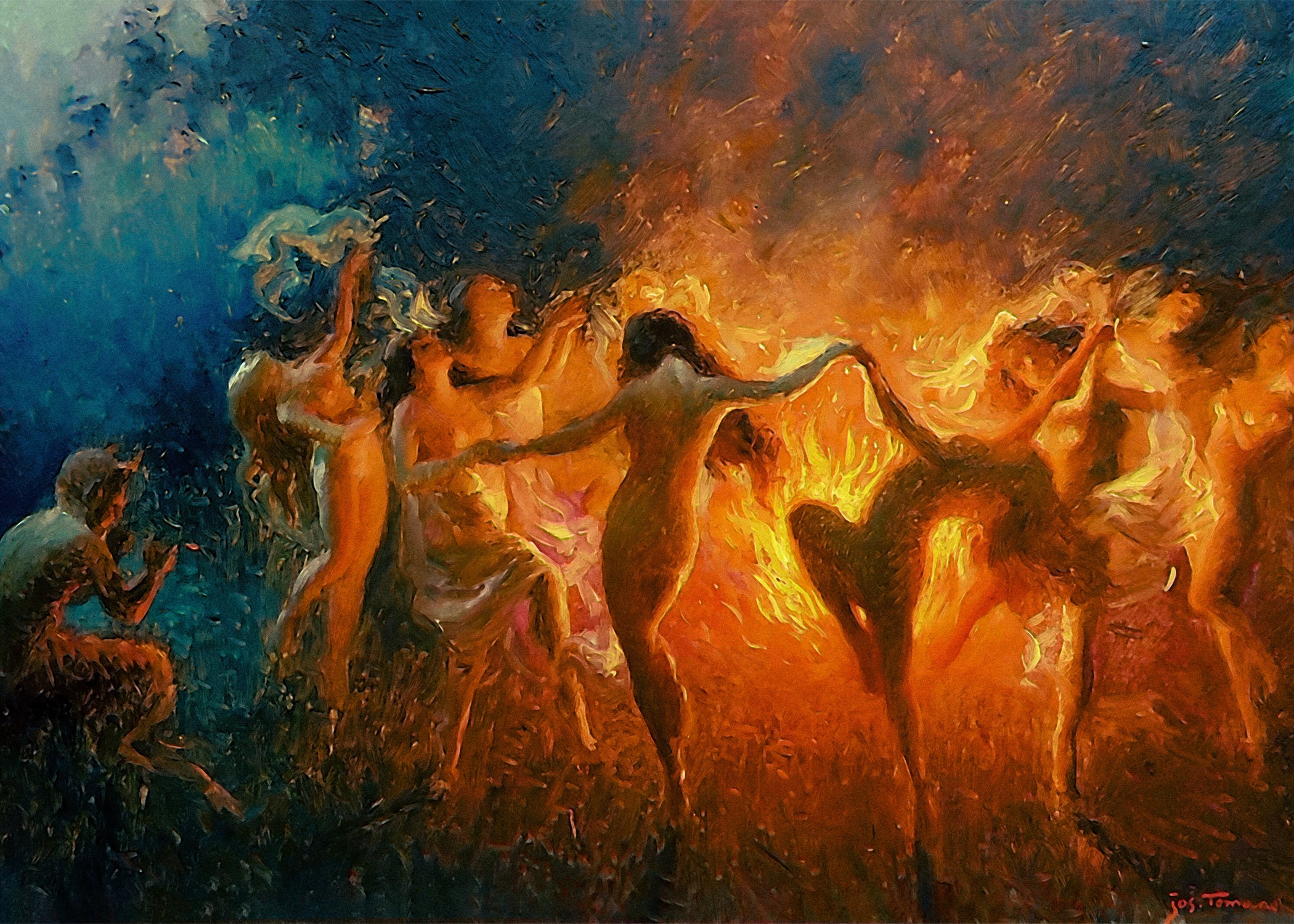 Fire Dance by Joseph Tomanek, Dancing Witches Wall Art, Witchy Art ...