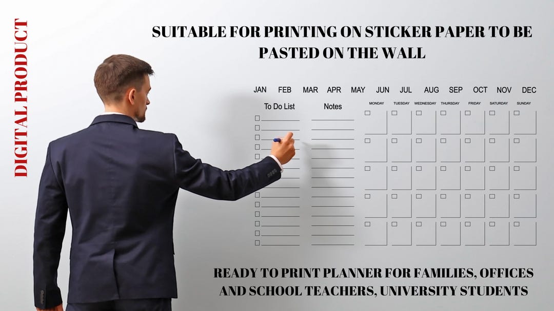 Monthly Calendar, Wall Calendar Sticker, Personalized Planner ...