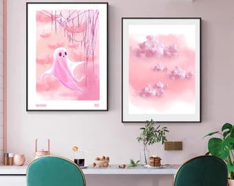 Pink Ghost Halloween Print | Spooky Wall Art (Digital Download)