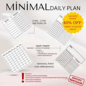 Conjunto de Mini Planejador Diário 2025 5, Lista de Tarefas, Planejador Semanal, Planejador de Bolso, Elegante para Imprimir, Início Domingo/Segunda-feira, Transparente e Branco PDF PNG
