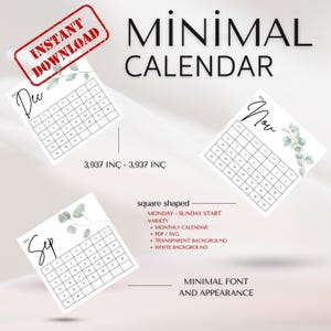 Calendário mensal Mini 2025, calendário mensal, PDF transparente, calendário de bolso 2025, calendário elegante para impressão Mini, início domingo/segunda-feira