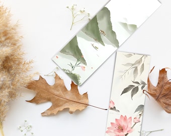 Printable Bookmark Set | Watercolor Nature Bookmarks | 2x6 inch Floral & Landscape Art | Digital Download  | Bookmarks