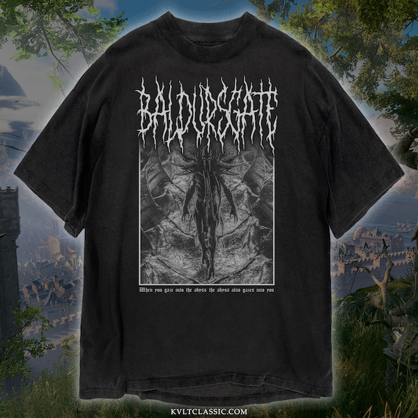 Baldurs Gate 3 T-Shirt, Unisex Black Metal Mindflayer Illithid Game Tee