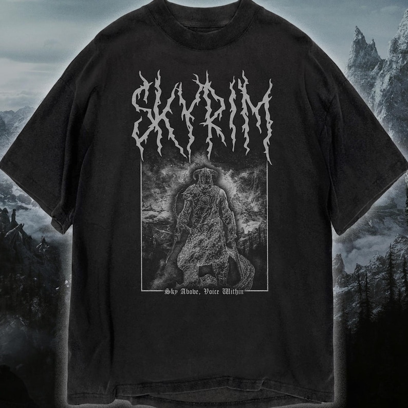Skyrim T-Shirt, Unisex Black Metal Elder Scrolls Bethesda Metal Style Video Game Tee Shirt image 2