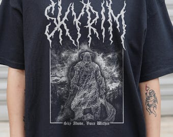Skyrim T-Shirt, Unisex Black Metal Elder Scrolls Bethesda Metal Style Video Game Tee Shirt