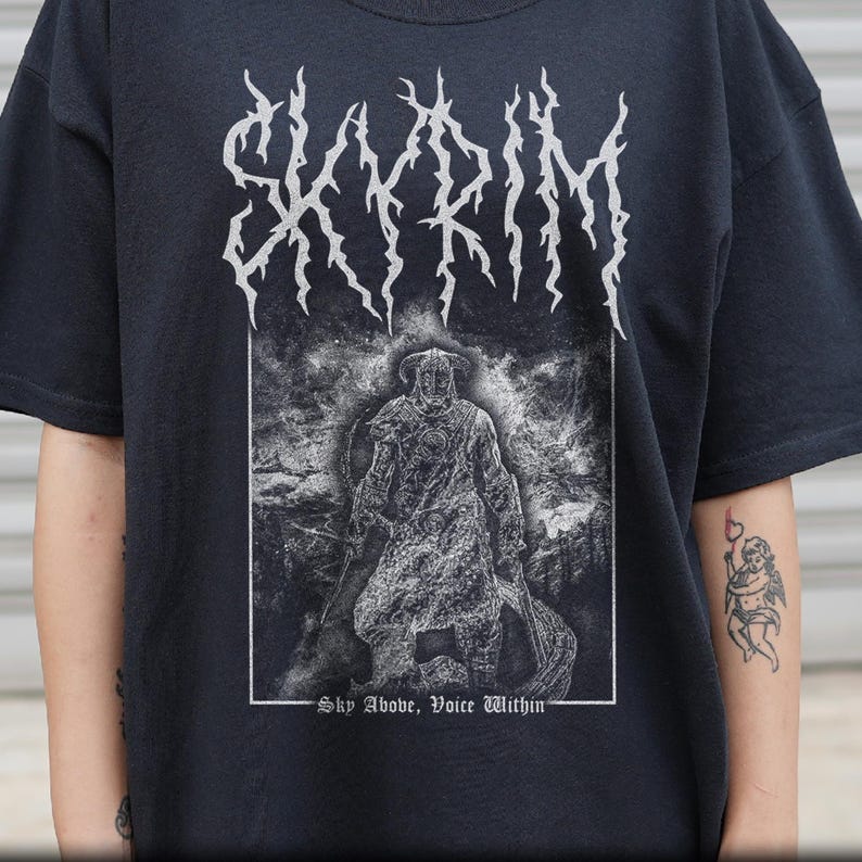 Skyrim T-Shirt, Unisex Black Metal Elder Scrolls Bethesda Metal Style Video Game Tee Shirt image 1