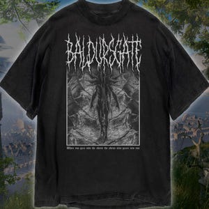 Baldurs Gate 3 T-Shirt, Unisex Black Metal Mindflayer Illithid Game Tee