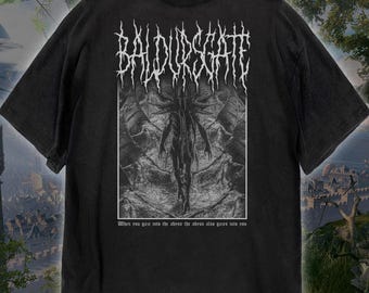 Baldurs Gate 3 T-Shirt, Unisex Black Metal Mindflayer Illithid Game Tee