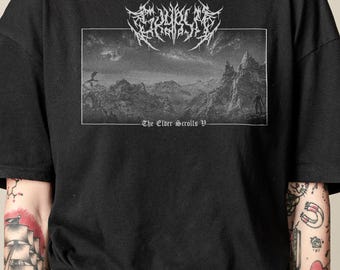 Skyrim T-Shirt, Unisex Elder Scrolls Bethesda Metal Style Vide Game Tee Shirt