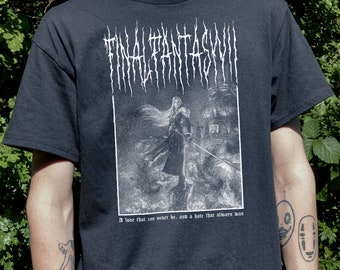 Final Fantasy VII Black Metal T-Shirt, Unisex FF7 Sephiroth Videospiel-T-Shirt