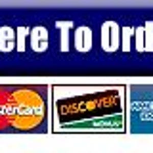 May include: A blue button with the text "Click Here To Order Now!" above logos for Visa, Mastercard, Discover, American Express, and eCheck. A white cursor points to the right.